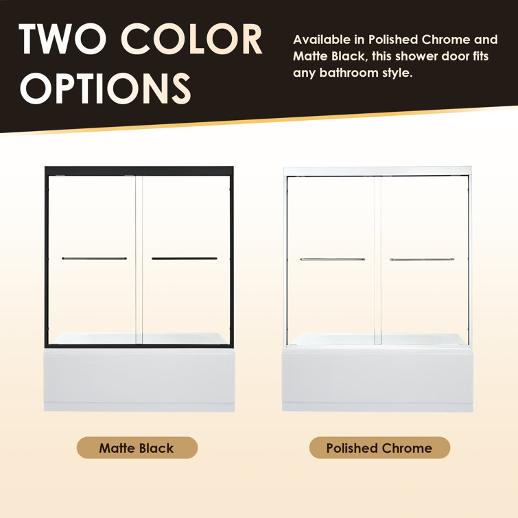 Ennis 60" Polished Chrome Framed Tub Door with Clear Glass