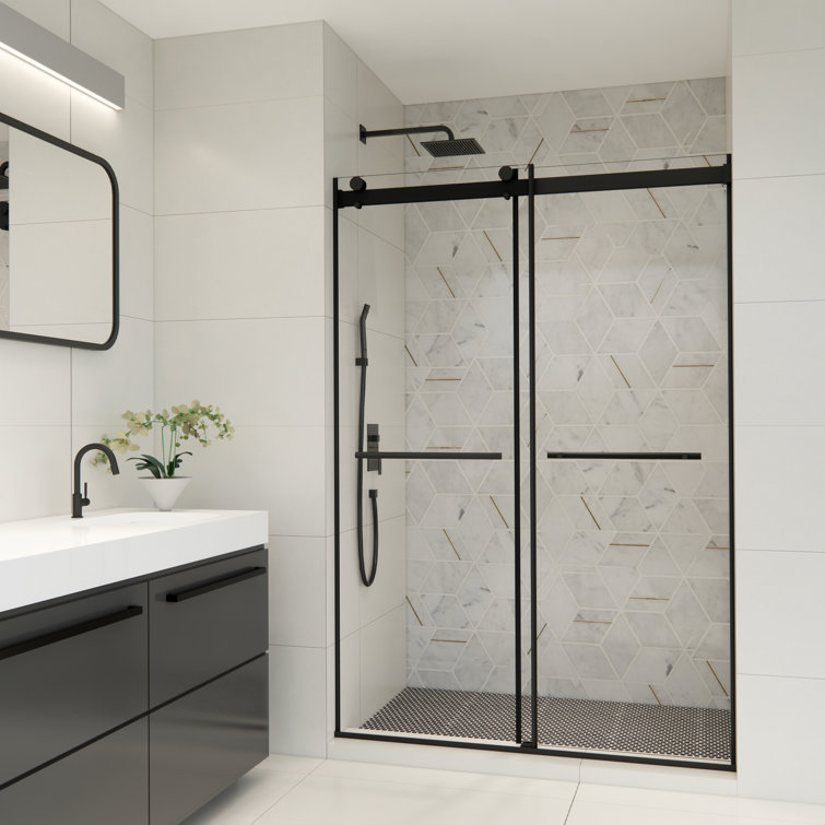 Belizzi 52" Matte Black Frameless Shower Door with Clear Glass