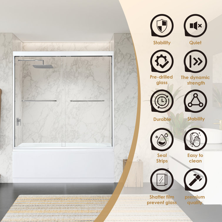 Ennis 60" Polished Chrome Framed Tub Door with Clear Glass