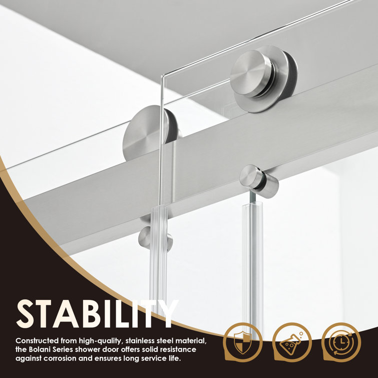 Bolani Frameless Clear Glass Shower Door with Brushed Nickel Hardware