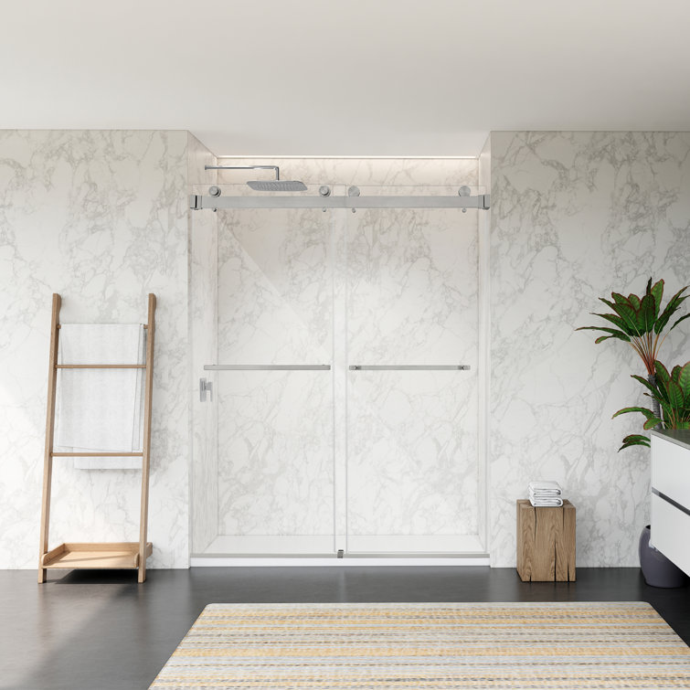 Bolani Frameless Clear Glass Shower Door with Brushed Nickel Hardware