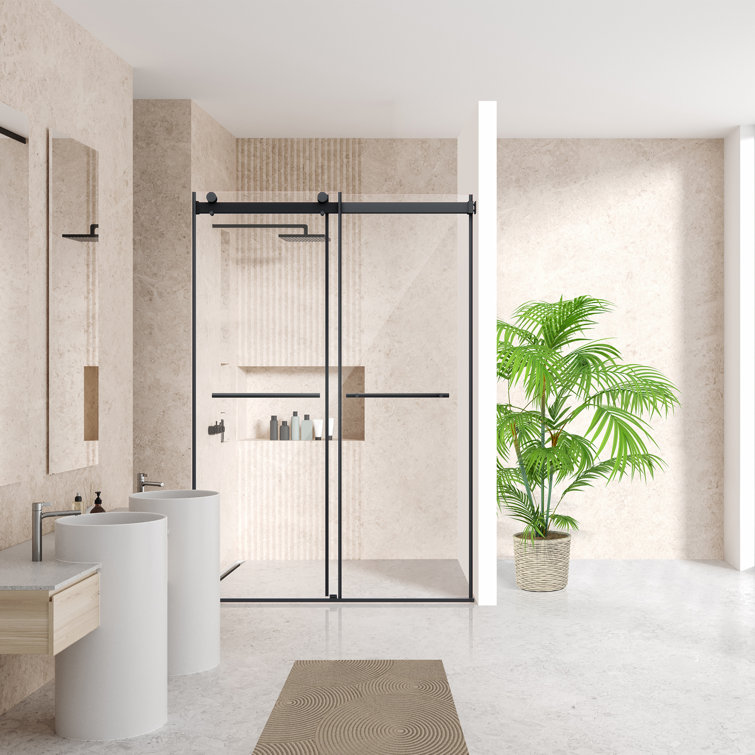 Belizzi 52" Matte Black Frameless Shower Door with Clear Glass