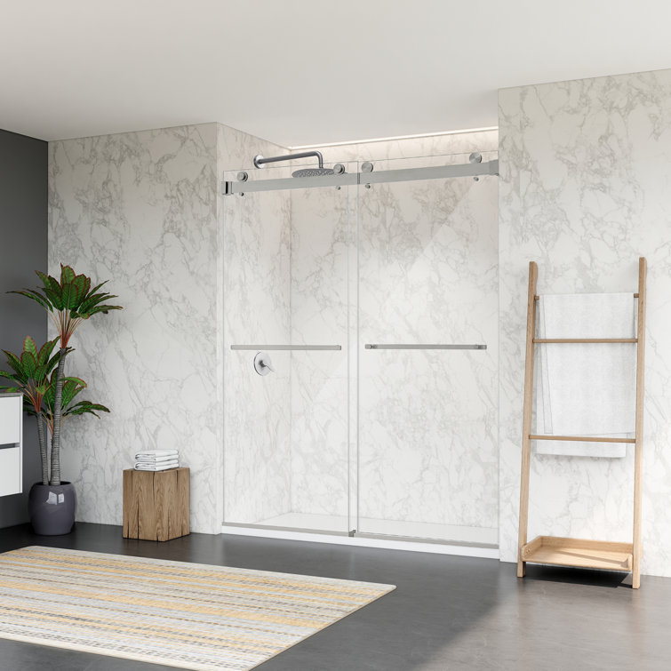 Bolani Frameless Clear Glass Shower Door with Brushed Nickel Hardware