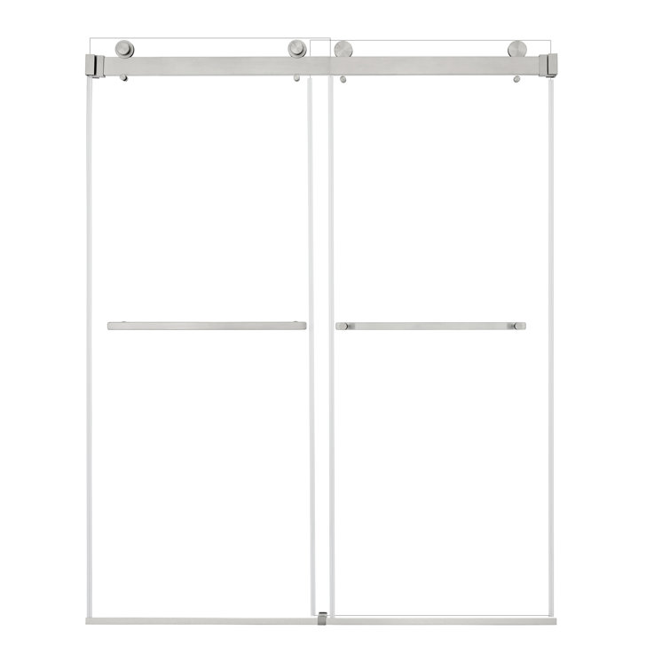 Bolani Frameless Clear Glass Shower Door with Brushed Nickel Hardware