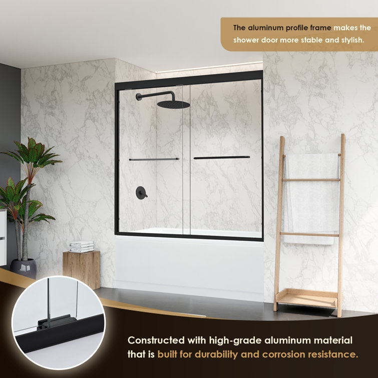 Ennis Matte Black 60" x 58" Framed Tub Door with Clear Glass