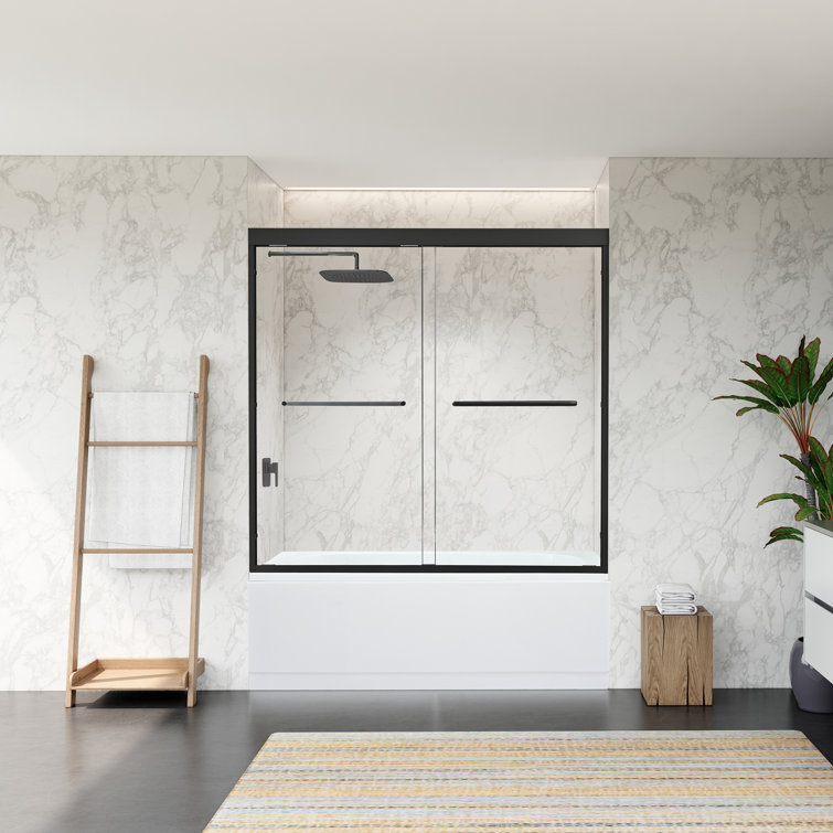 Ennis Matte Black 60" x 58" Framed Tub Door with Clear Glass