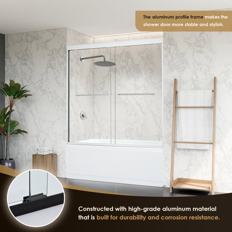 Ennis 60" Polished Chrome Framed Tub Door with Clear Glass