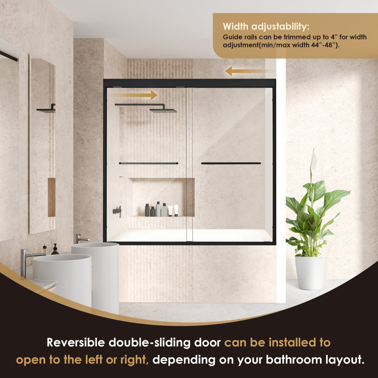 Ennis Matte Black 60" x 58" Framed Tub Door with Clear Glass