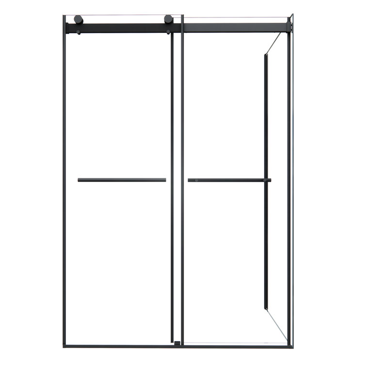 Belizzi 52" W x 76" H Frameless Matte Black Shower Enclosure with Clear Glass