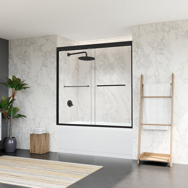 Ennis Matte Black 60" x 58" Framed Tub Door with Clear Glass