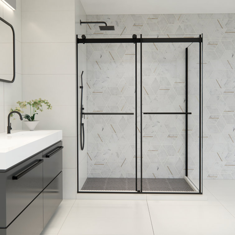 Belizzi 60" Matte Black Frameless Sliding Shower Enclosure