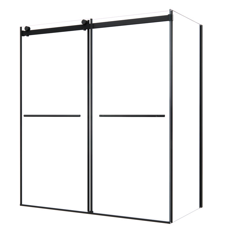 Belizzi 68" Matte Black Frameless Glass Shower Enclosure