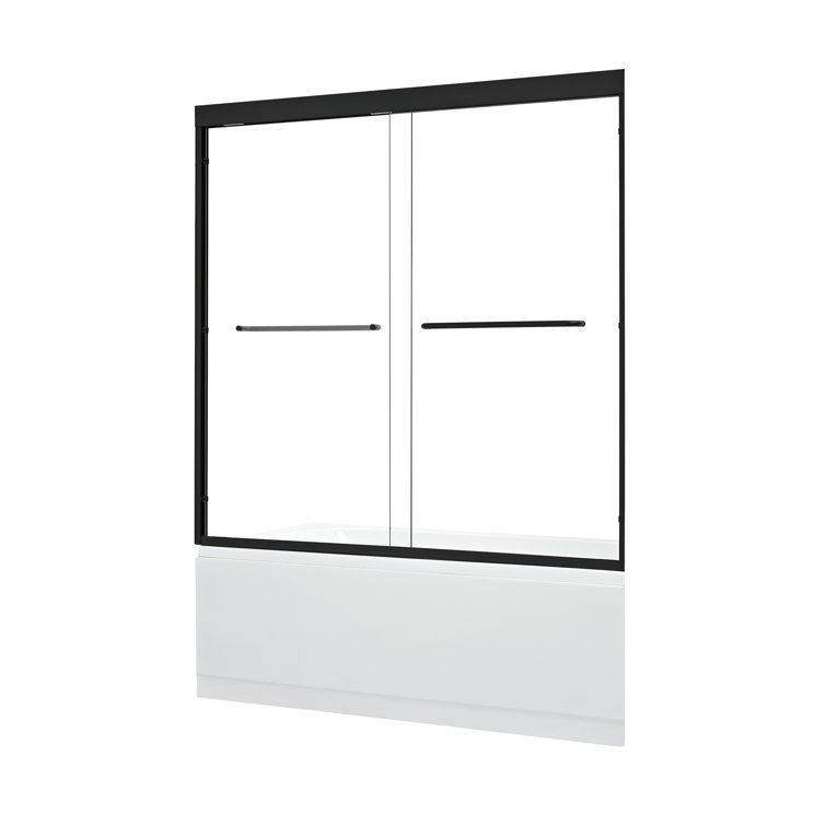 Ennis Matte Black 60" x 58" Framed Tub Door with Clear Glass