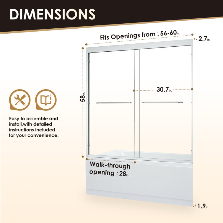 Ennis 60" Polished Chrome Framed Tub Door with Clear Glass