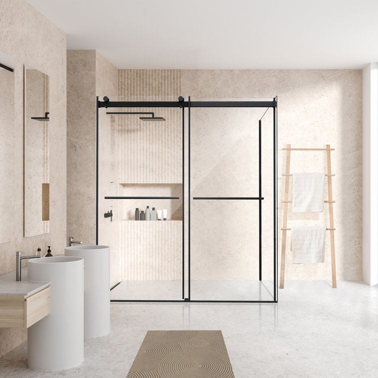 Belizzi 68" Matte Black Frameless Glass Shower Enclosure