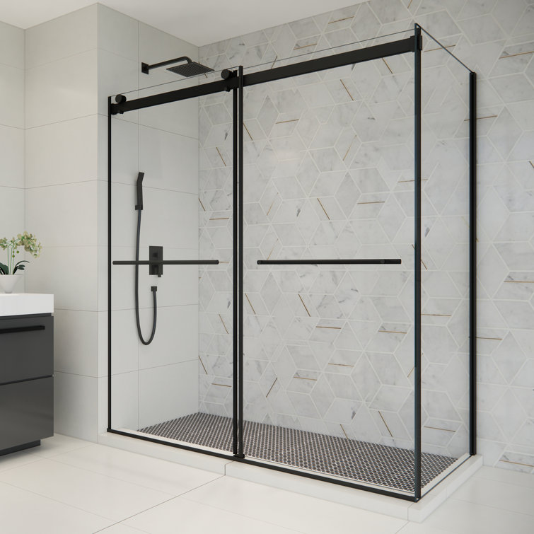 Belizzi 68" Matte Black Frameless Glass Shower Enclosure
