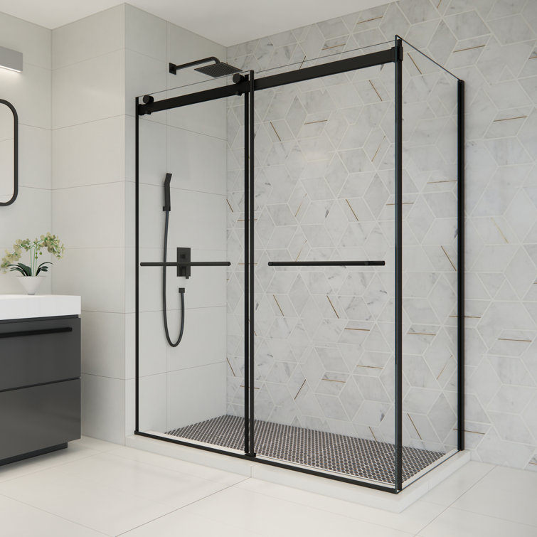Belizzi 60" Matte Black Frameless Sliding Shower Enclosure