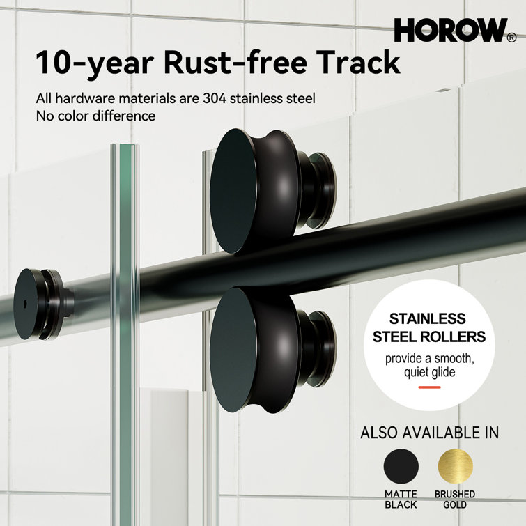 60" Matte Black Frameless Sliding Shower Door with Clear Glass