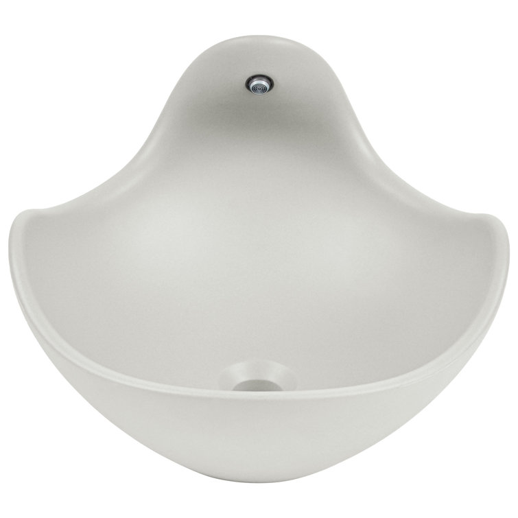 Gray White Concrete Vessel Sink with Built-In Faucet
