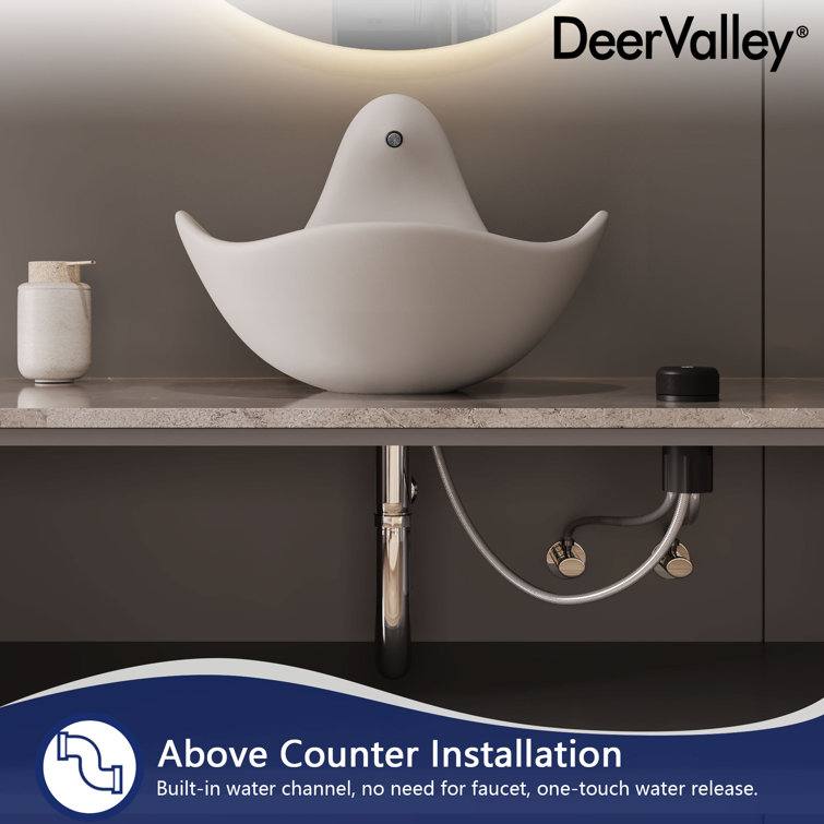 Gray White Concrete Vessel Sink with Built-In Faucet