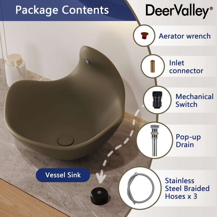 Taupe Clay Artistic Concrete Vessel Sink with Built-In Faucet