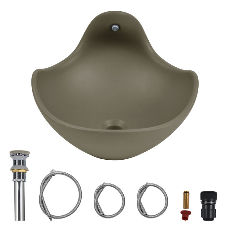 Taupe Clay Artistic Concrete Vessel Sink with Built-In Faucet