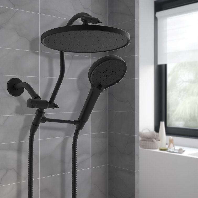 Matte Black 10'' High Pressure Rainfall Shower Head with Hand Sprayer