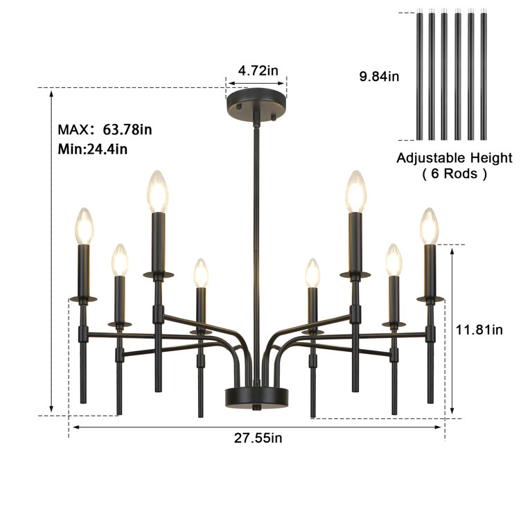 Black Metal 8-Light Candle Style Chandelier