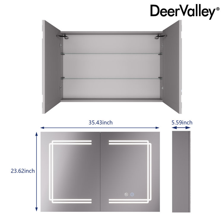 Silver Aluminum LED Medicine Cabinet with Mirror and Bluetooth Speaker