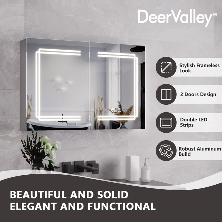 Silver Aluminum LED Medicine Cabinet with Mirror and Bluetooth Speaker