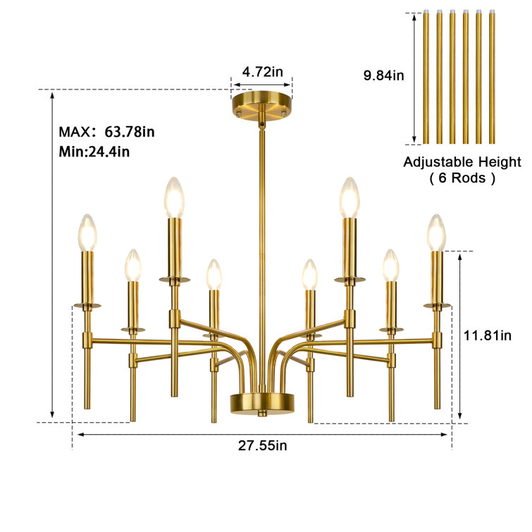 Gold Metal 8-Light Candle Style Chandelier
