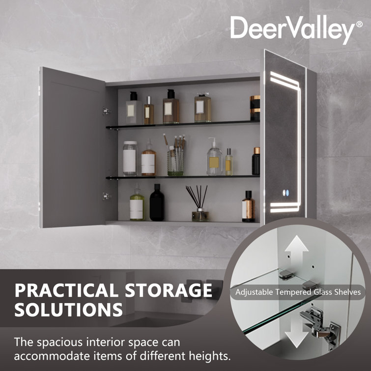 Silver Aluminum LED Medicine Cabinet with Mirror and Bluetooth Speaker