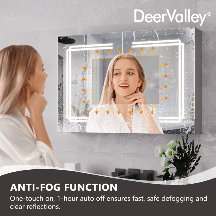 Silver Aluminum LED Medicine Cabinet with Mirror and Bluetooth Speaker