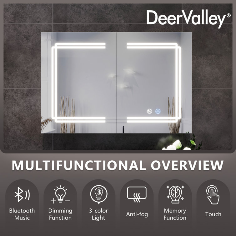 Silver Aluminum LED Medicine Cabinet with Mirror and Bluetooth Speaker