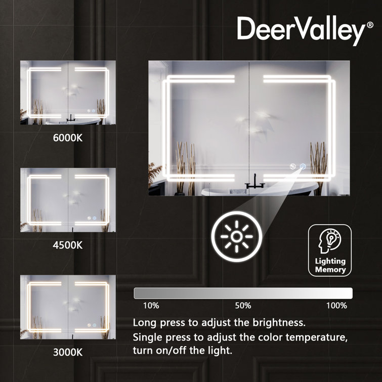 Silver Aluminum LED Medicine Cabinet with Mirror and Bluetooth Speaker