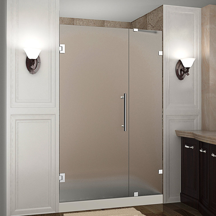 Nautis 34" x 72" Frameless Frosted Glass Hinged Shower Door in Chrome