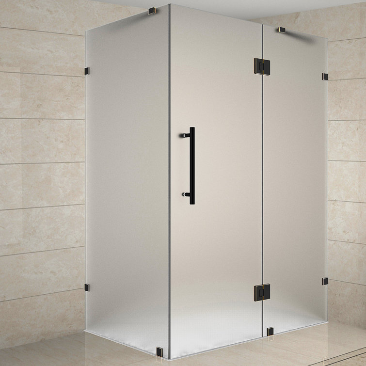 Avalux 33" Frosted Glass Frameless Stainless Steel Shower Enclosure
