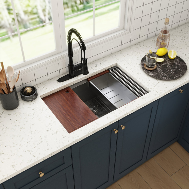 30" Matte Black Stainless Steel Undermount Kitchen Sink with Faucet