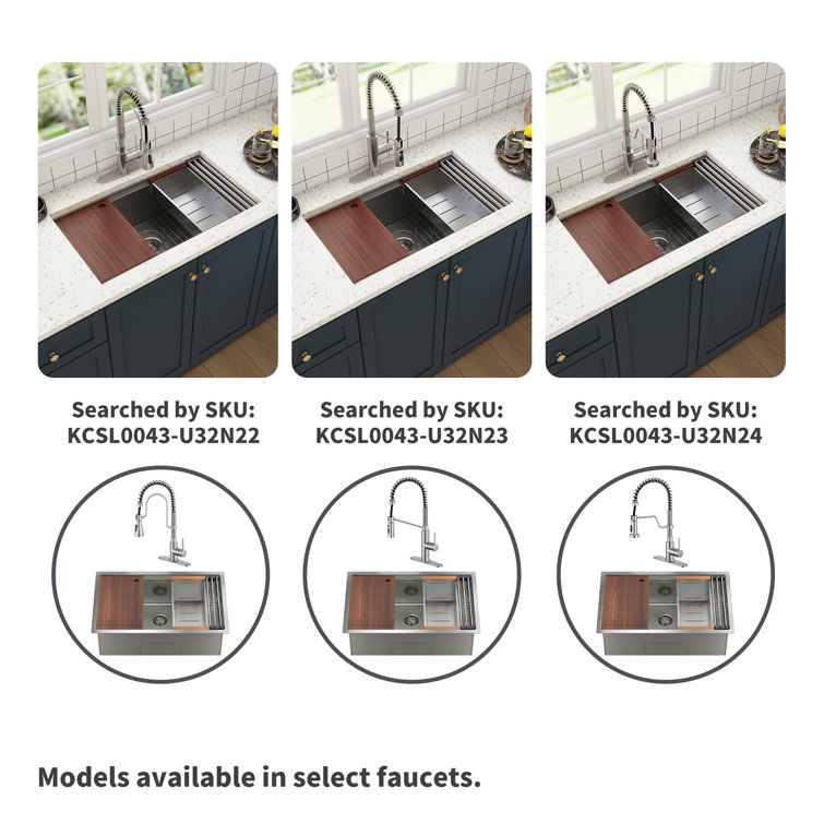32'' Stainless Steel Undermount Kitchen Sink with Faucet and Accessories