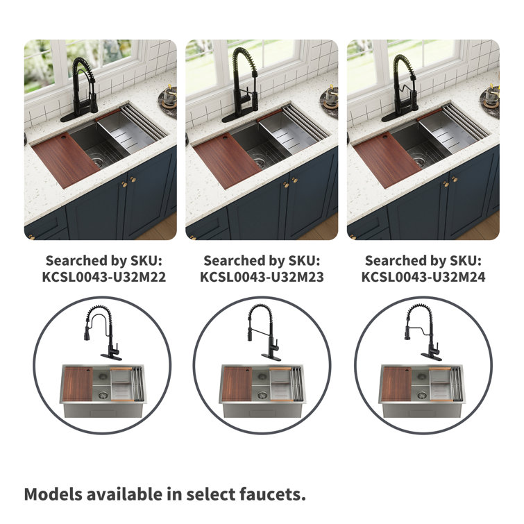 32'' Stainless Steel Undermount Kitchen Sink with Matte Black Faucet