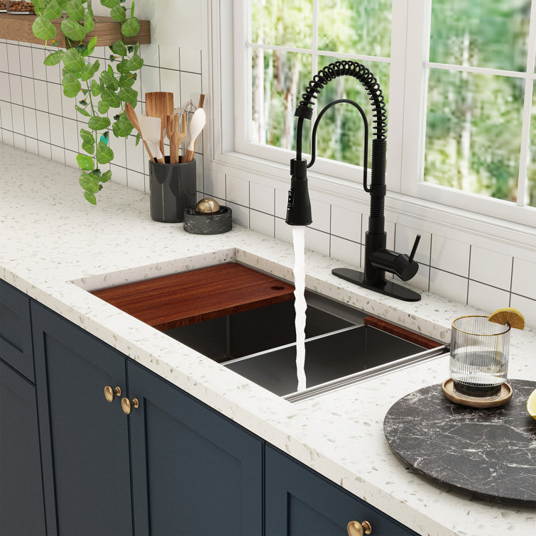 32'' Stainless Steel Undermount Kitchen Sink with Matte Black Faucet