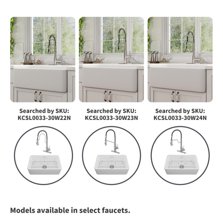 White Fireclay Single Bowl Farmhouse Kitchen Sink with Brushed Nickel Faucet