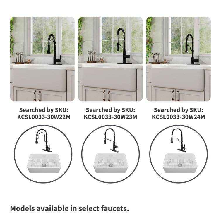 White Fireclay Farmhouse Kitchen Sink with Matte Black Faucet