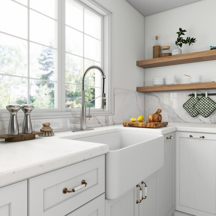 36" White Fireclay Farmhouse Kitchen Sink with Brushed Nickel Faucet