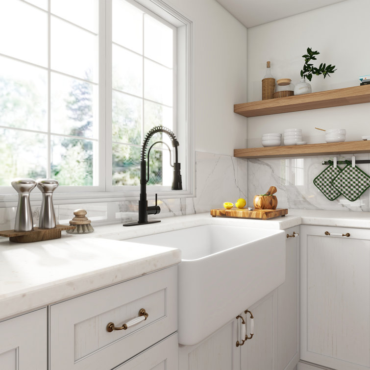 White Fireclay Single Bowl Farmhouse Kitchen Sink with Matte Black Faucet