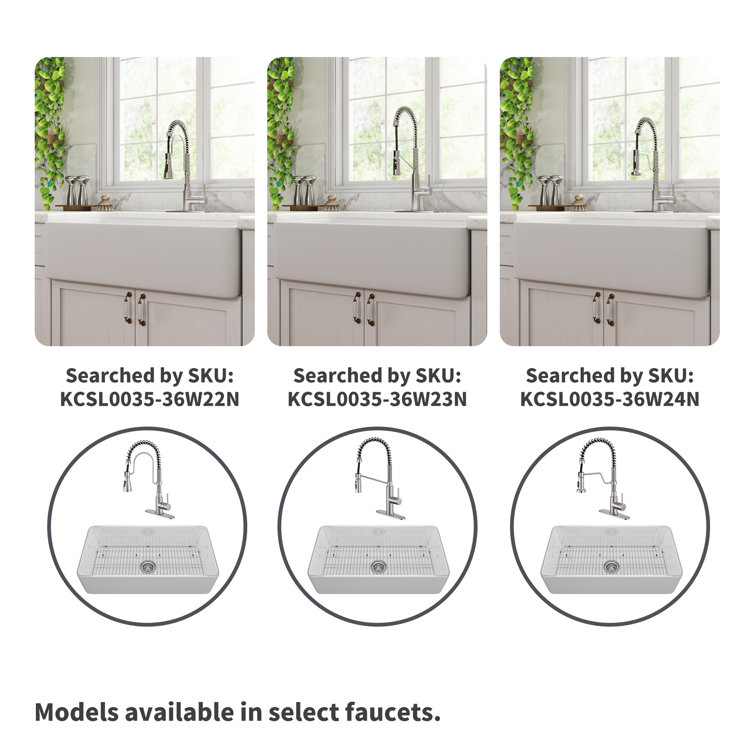 36" White Fireclay Farmhouse Kitchen Sink with Brushed Nickel Faucet
