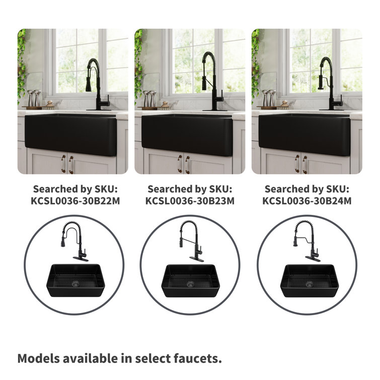 Matte Black Fireclay Single Bowl Farmhouse Sink with Faucet