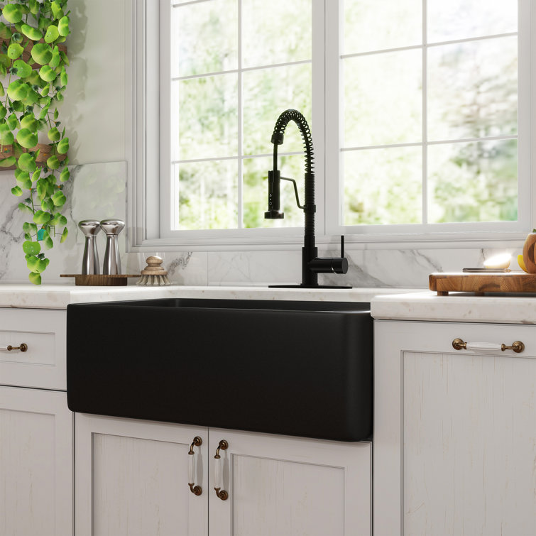Matte Black Fireclay Single Bowl Farmhouse Sink with Faucet