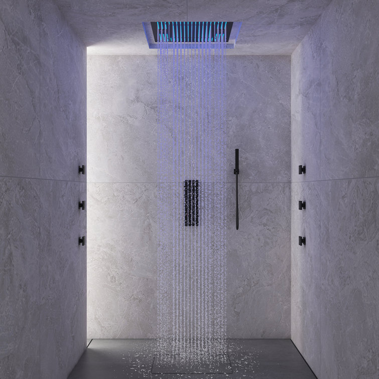 Matte Black Large Square LED Rainfall Shower System with Handheld