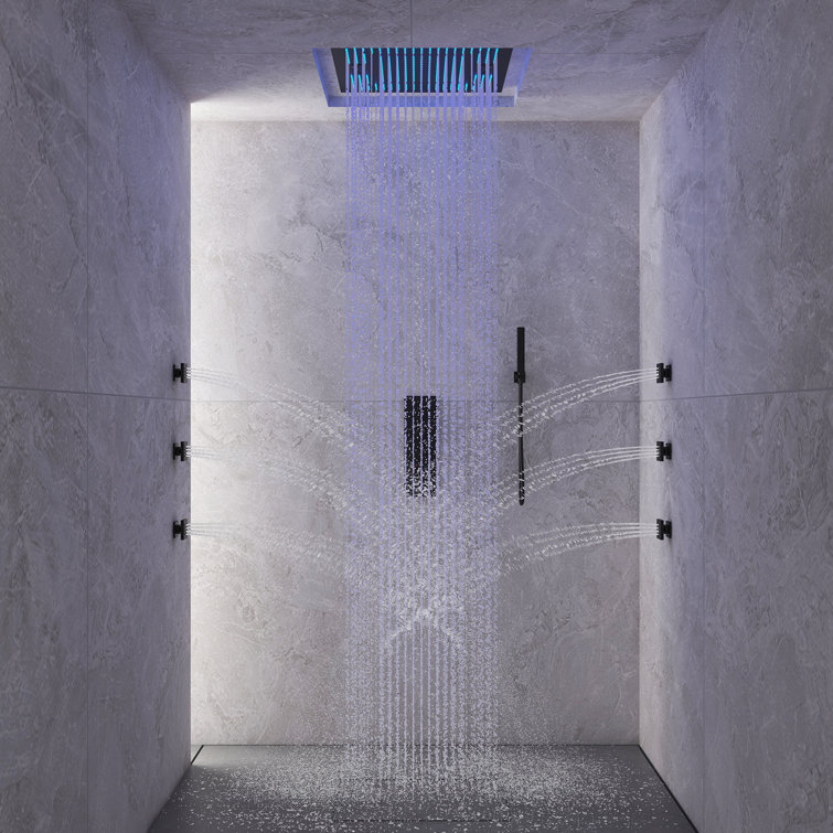 Matte Black Large Square LED Rainfall Shower System with Handheld